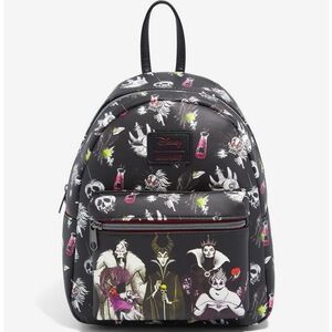 NWT Loungefly Black Disney Villains Mini Backpack with Multicolor Accents